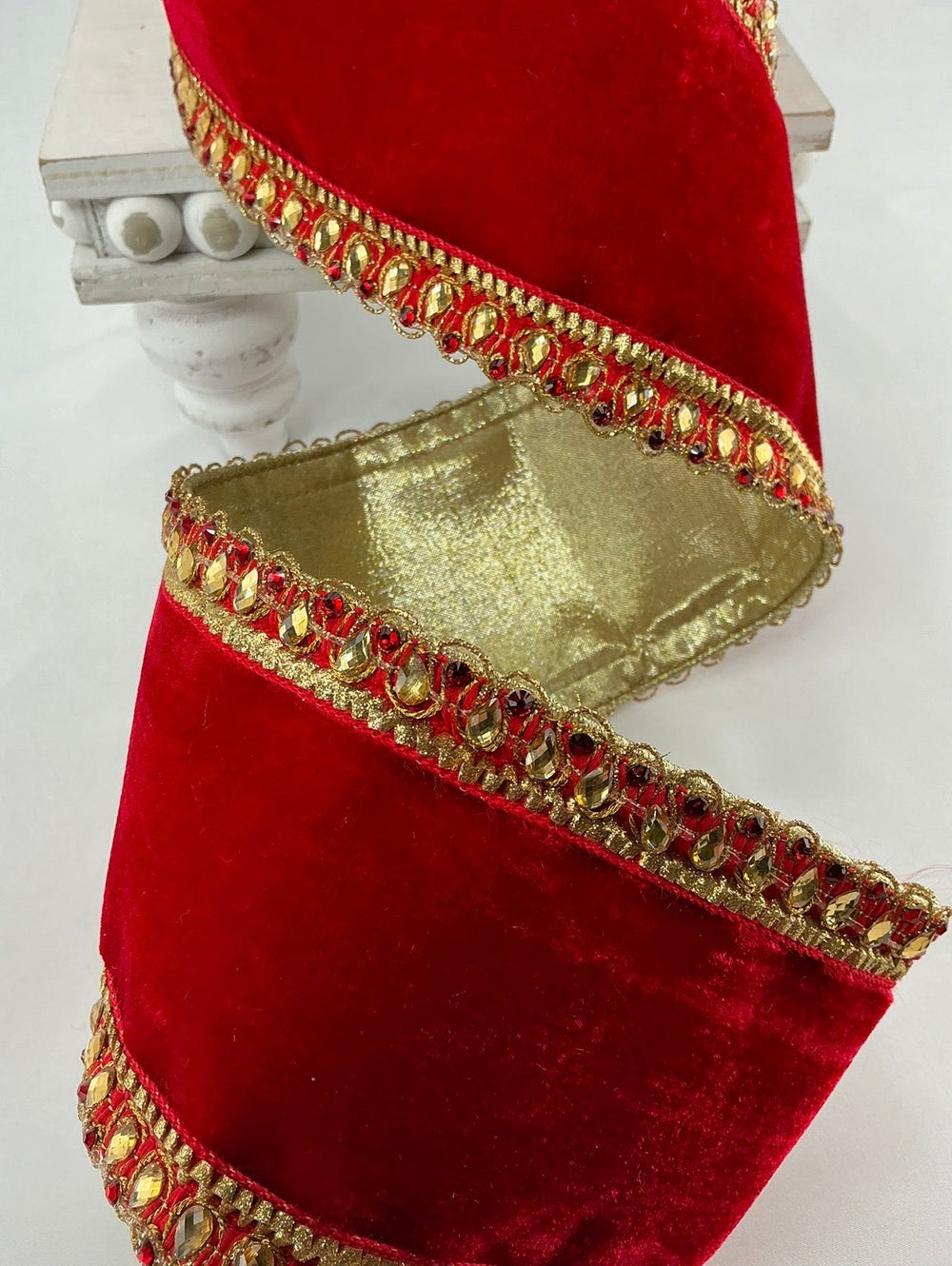 Red Farrisilk king edwards velvet tree ribbon - 4” - Greenery Marketwired ribbonRK340-02