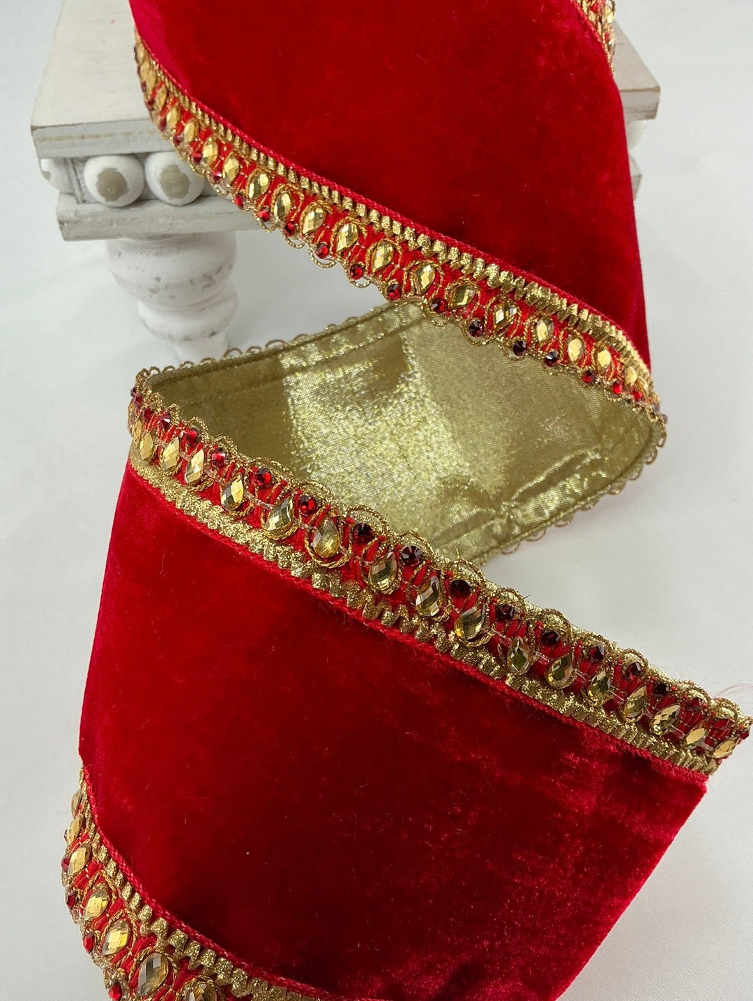 Red Farrisilk king edwards velvet tree ribbon - 4” - Greenery Marketwired ribbonRK340-02