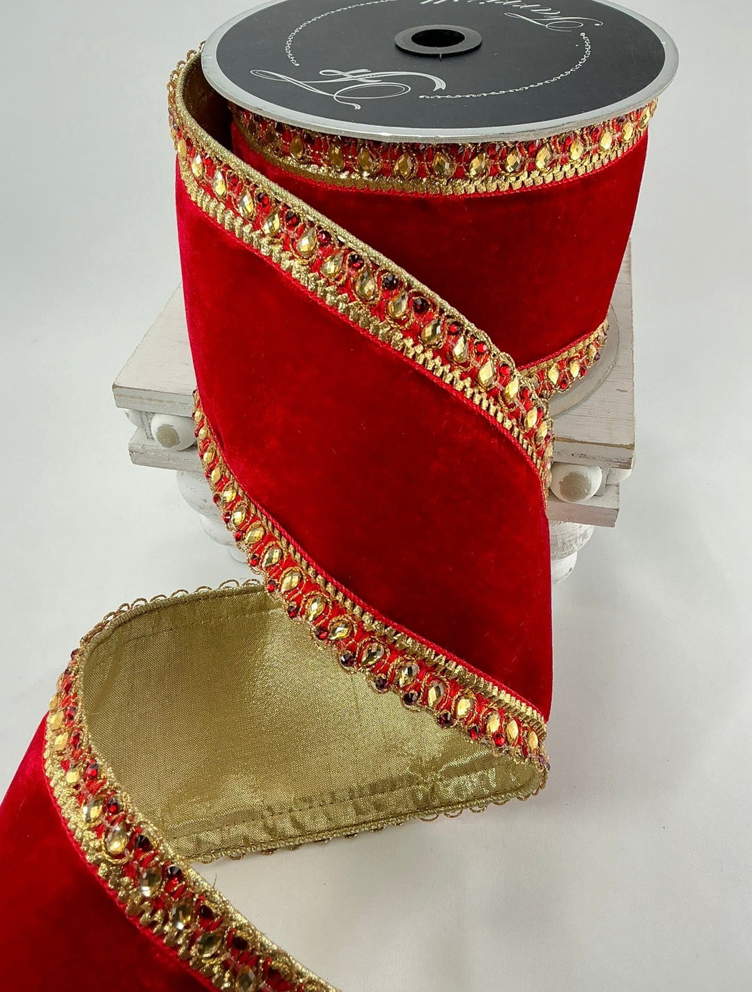 Red Farrisilk king edwards velvet tree ribbon - 4” - Greenery Marketwired ribbonRK340-02