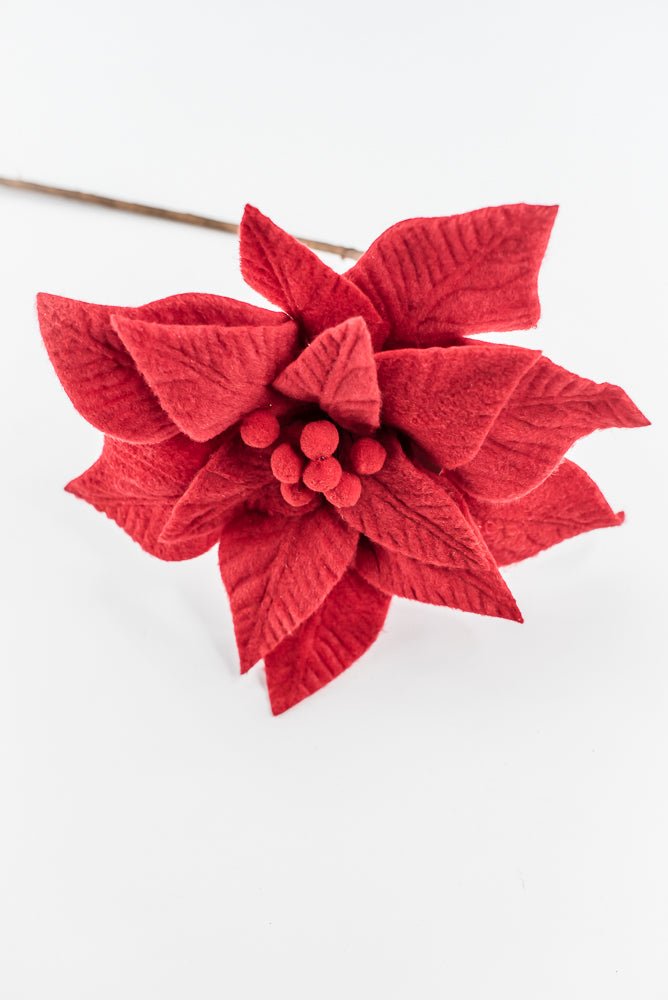 Red felt poinsettia stem - Greenery MarketXS411424