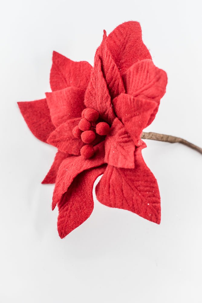 Red felt poinsettia stem - Greenery MarketXS411424