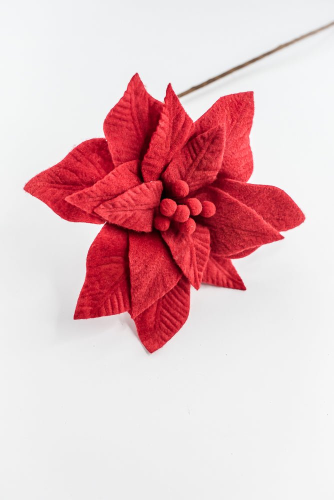 Red felt poinsettia stem - Greenery MarketXS411424