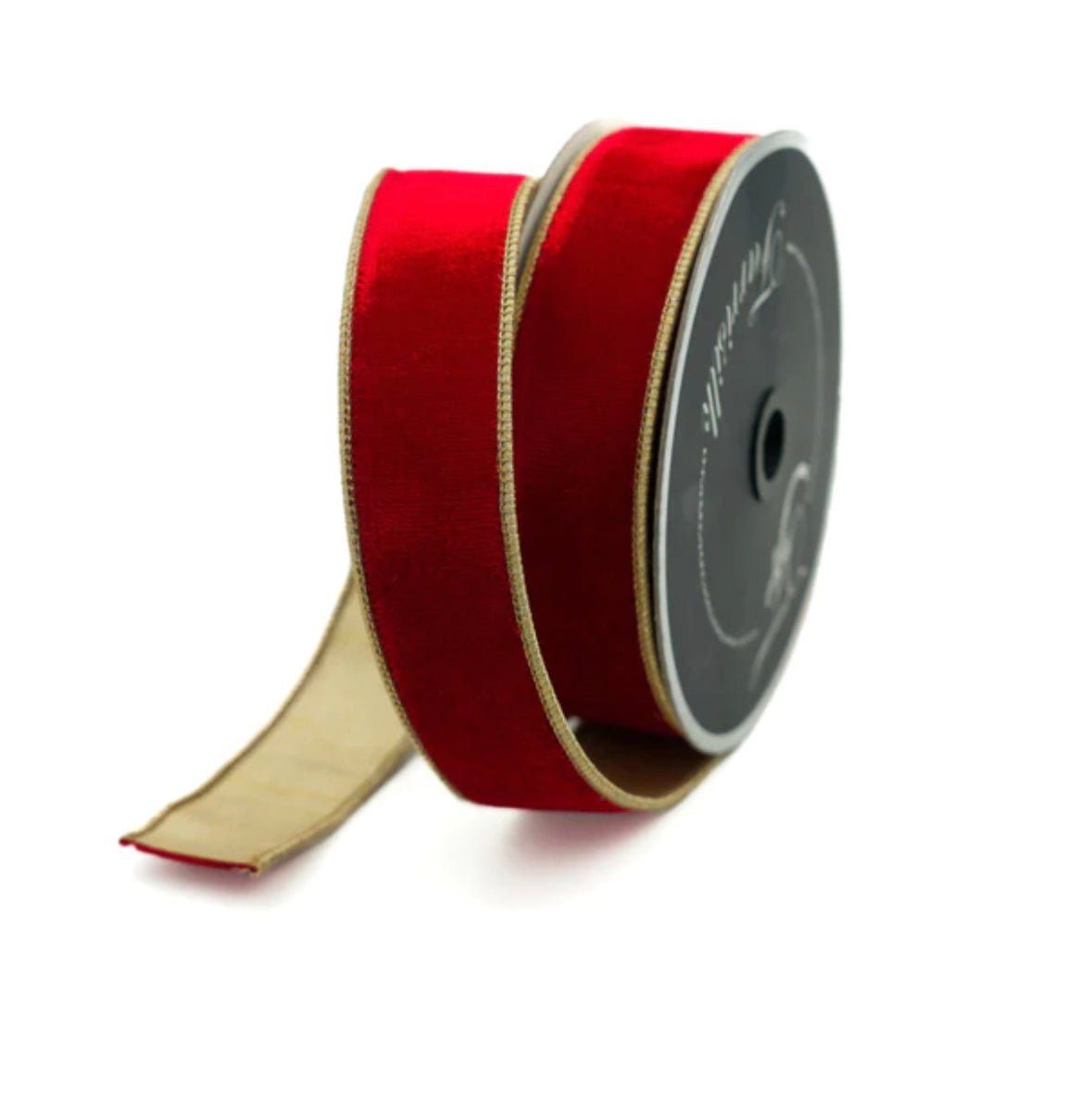 Red flashy velvet luster .75” farrisilk skinny wired ribbon - Greenery MarketRibbons & TrimRG074-02