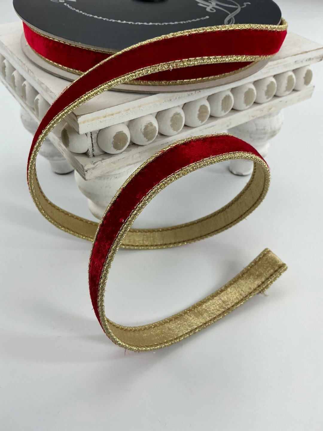 Red flashy velvet luster .75” farrisilk skinny wired ribbon - Greenery MarketRibbons & TrimRG074 - 02