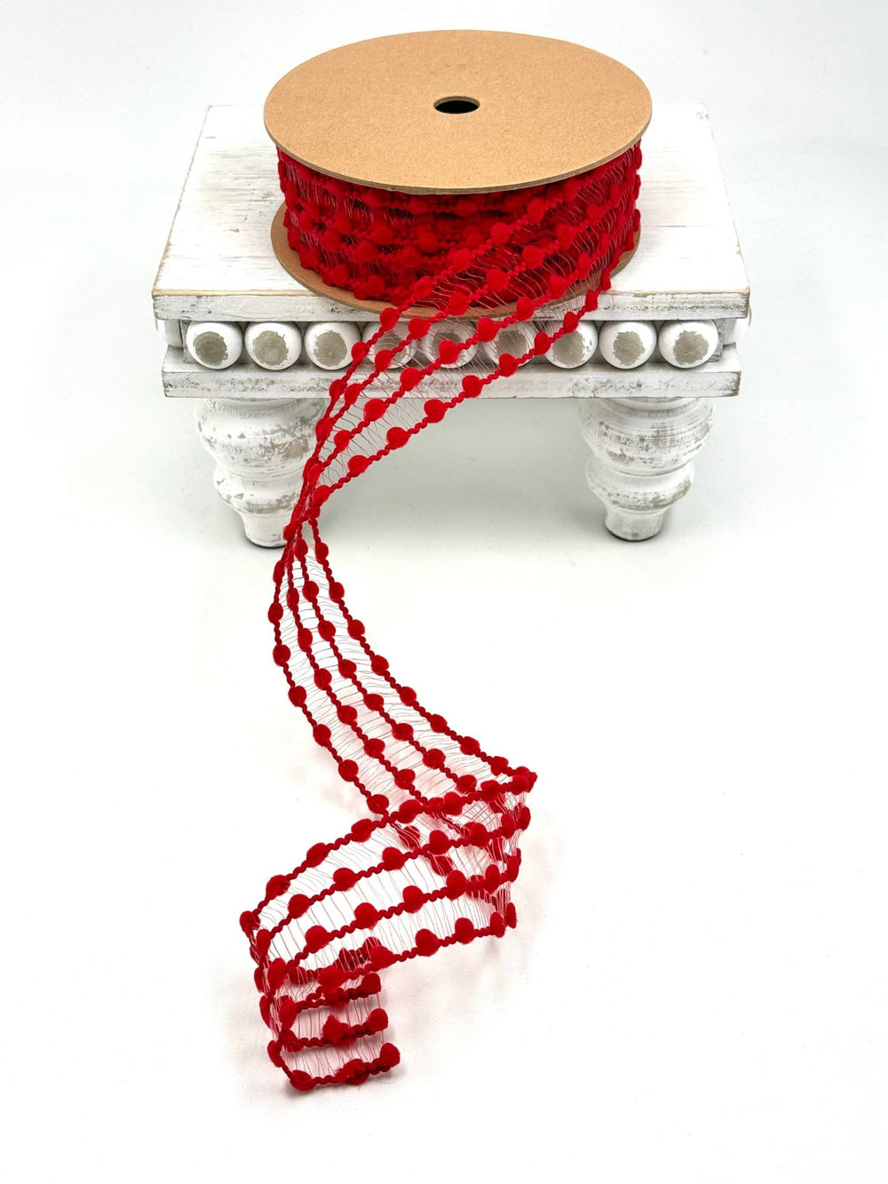 Red Four Row Pom Pom Wired Ribbon - 1.5" - Greenery MarketWired Ribbon6209W-250-38E