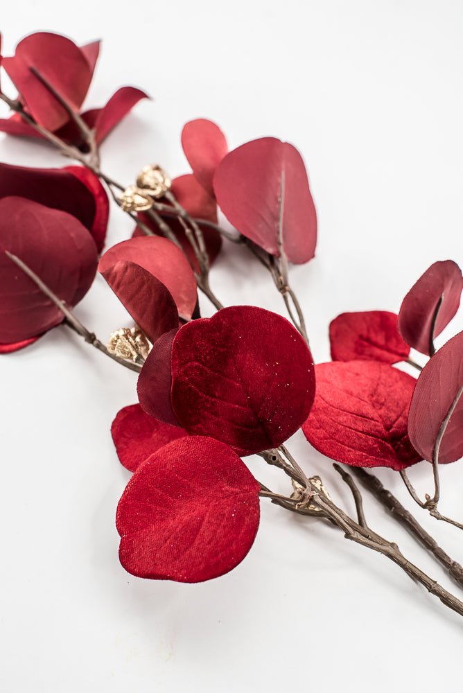Red Glamour Velvet Eucalyptus Spray - 32" - Greenery MarketXF663-R