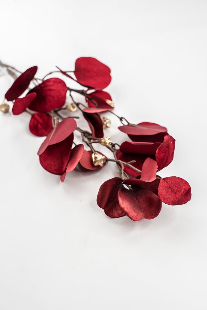 Red Glamour Velvet Eucalyptus Spray - 32" - Greenery MarketXF663-R