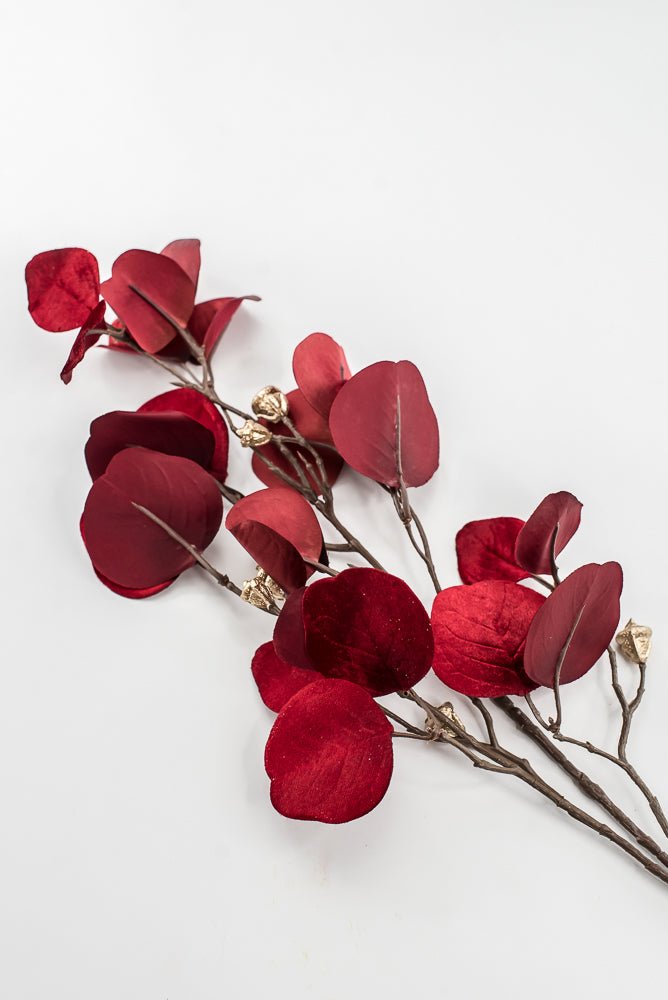 Red Glamour Velvet Eucalyptus Spray - 32" - Greenery MarketXF663-R