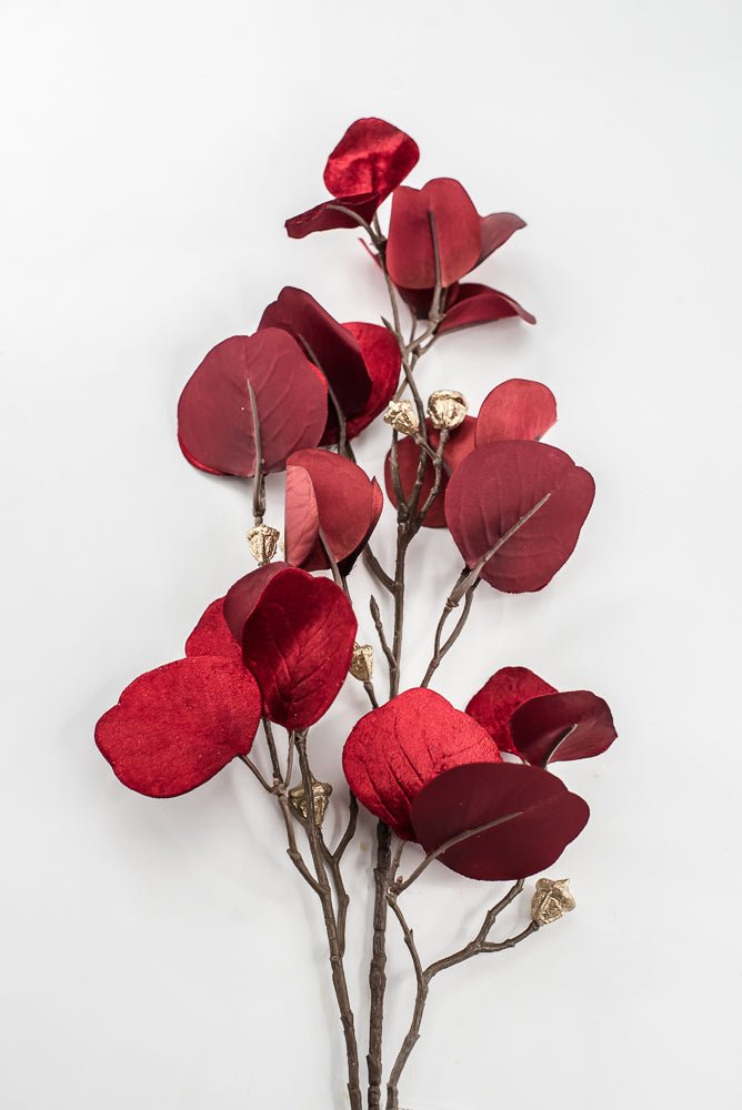 Red Glamour Velvet Eucalyptus Spray - 32" - Greenery MarketXF663-R