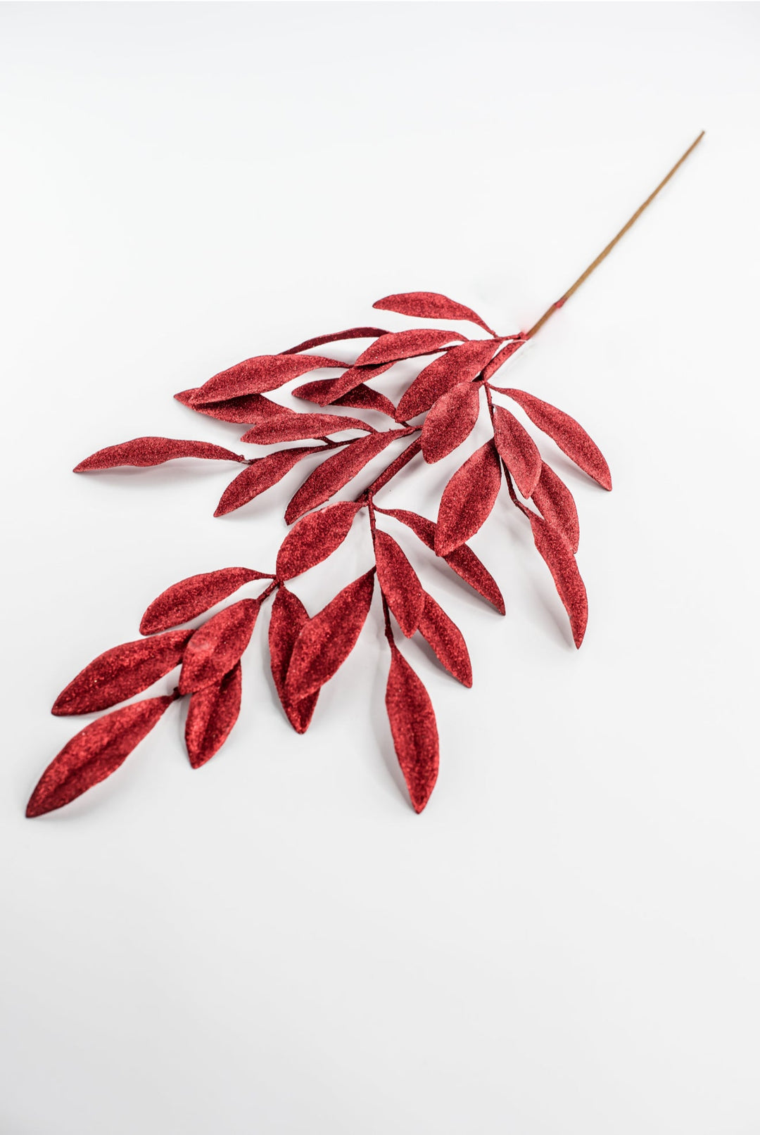 Red Glitter Laurel Leaves Spray - Greenery Market86483RD