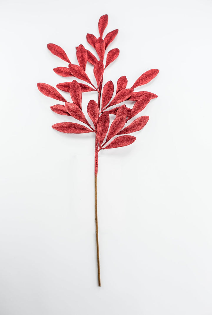Red Glitter Laurel Leaves Spray - Greenery Market86483RD