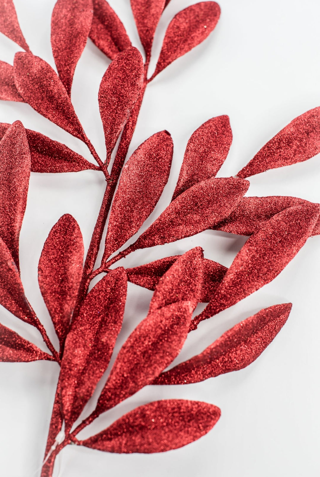 Red Glitter Laurel Leaves Spray - Greenery Market86483RD