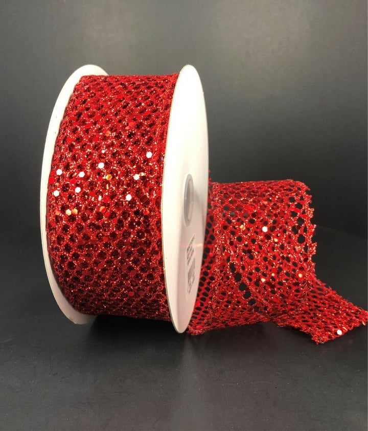 Red glitter net wired ribbon, 1.5" - Greenery MarketWired ribbon71123 - 09 - 12