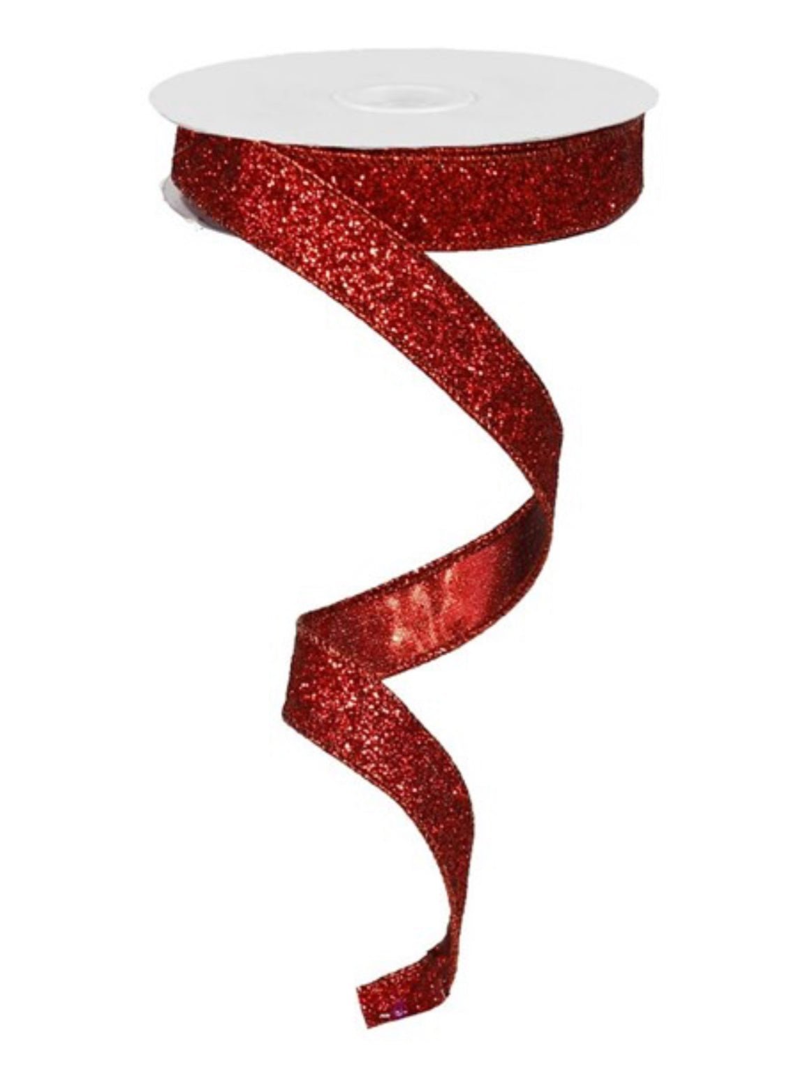 Red glittered wired skinny wired ribbon, 5/8'' - Greenery MarketRJ203024