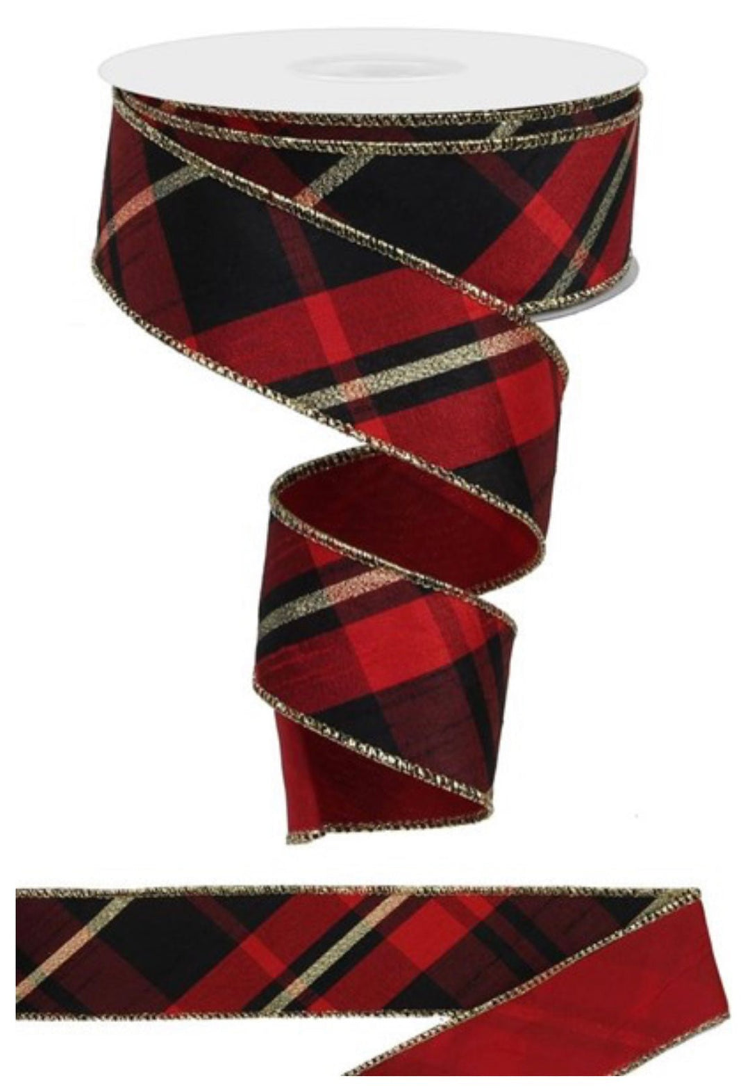 Red, gold, and black plaid wired ribbon 1.5” - Greenery MarketWired ribbonRGX0053RT