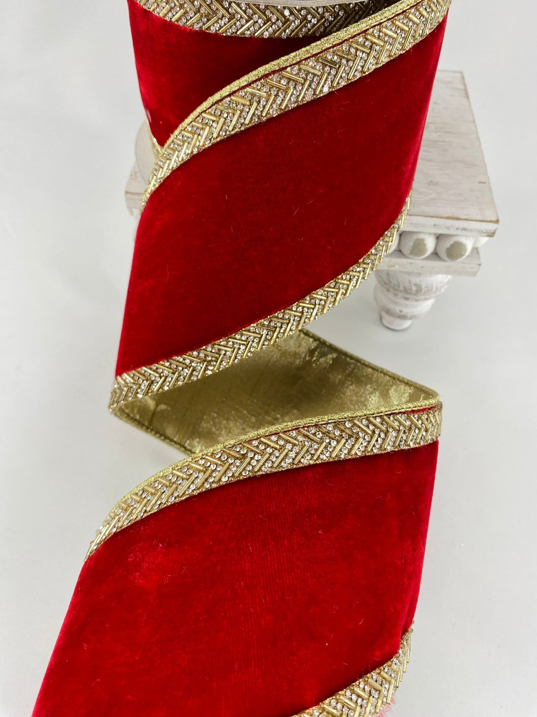 Red Gold Chevron Crystals Farrisilk Wired Ribbon - 4" - Greenery MarketRK813 - 84