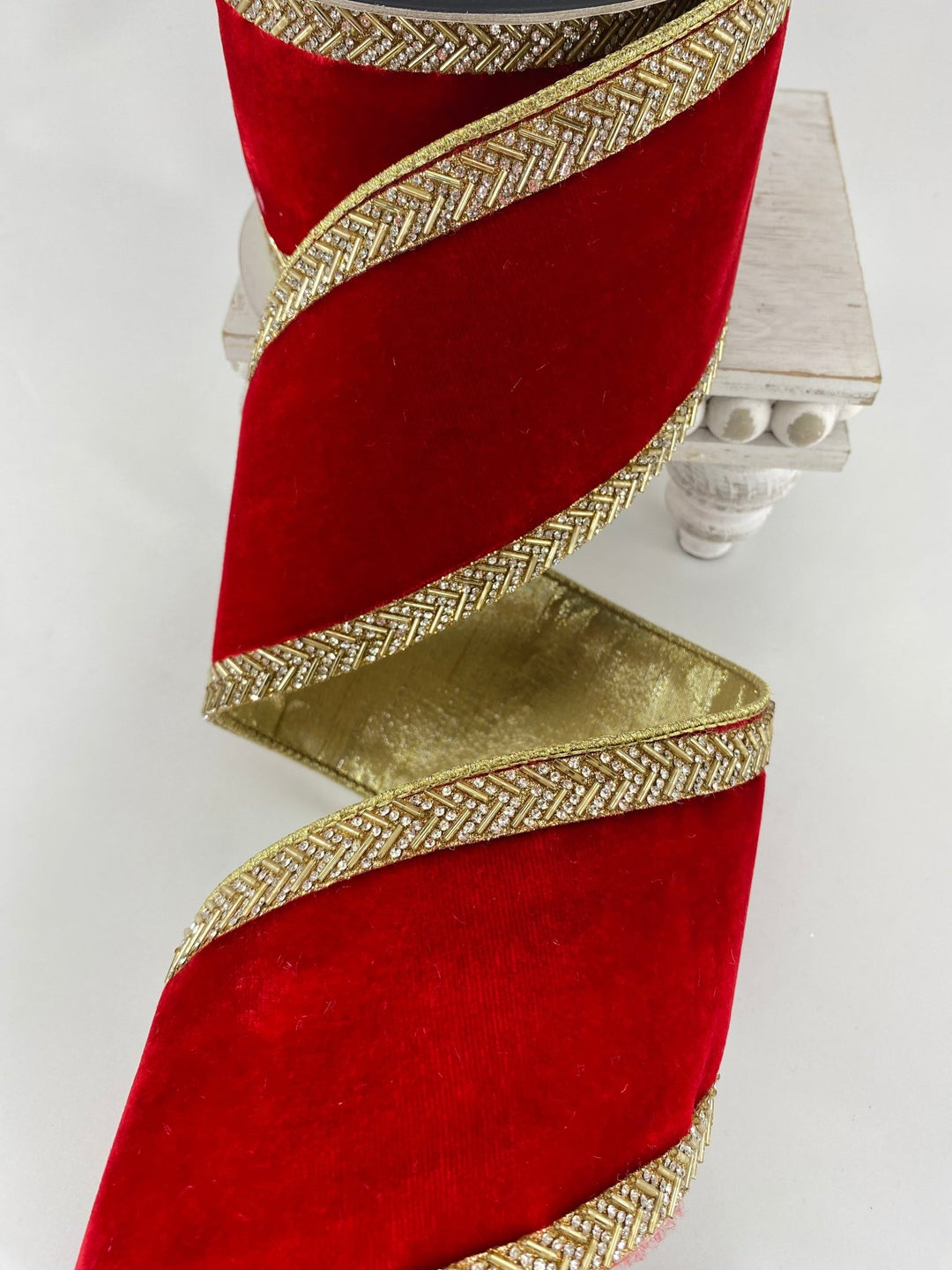 Red Gold Chevron Crystals Farrisilk Wired Ribbon - 4" - Greenery MarketRK813 - 84