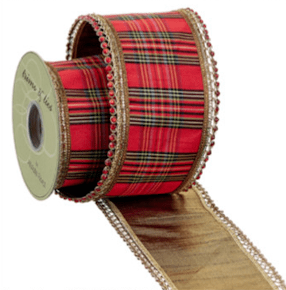 Red & Gold Diamond Trim Plaid Ribbon - 4" - Greenery MarketRW8217-RE/GO