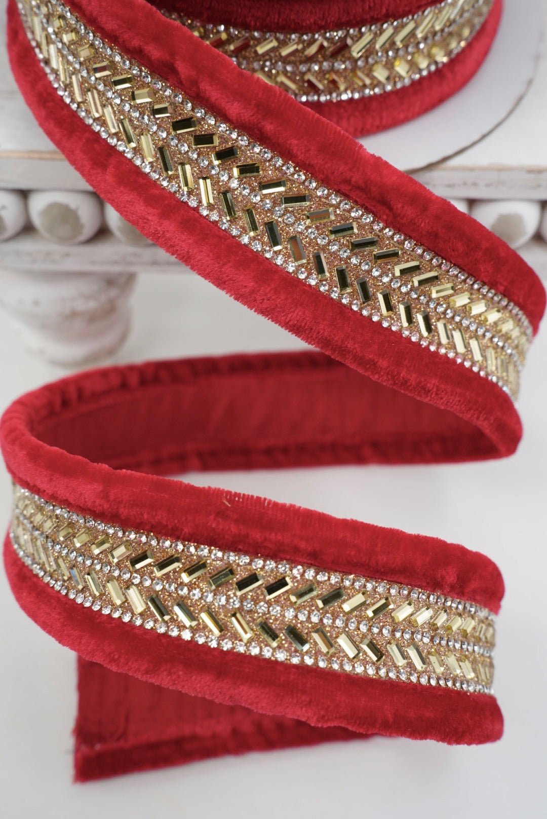 Red & Gold Zaza Jewel Farrisilk Wired Ribbon - 1.75" - Greenery MarketRK856-84