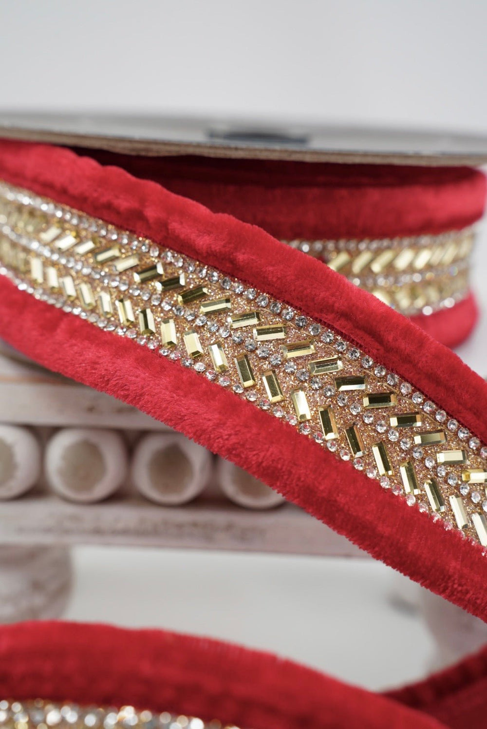 Red & Gold Zaza Jewel Farrisilk Wired Ribbon - 1.75" - Greenery MarketRK856-84
