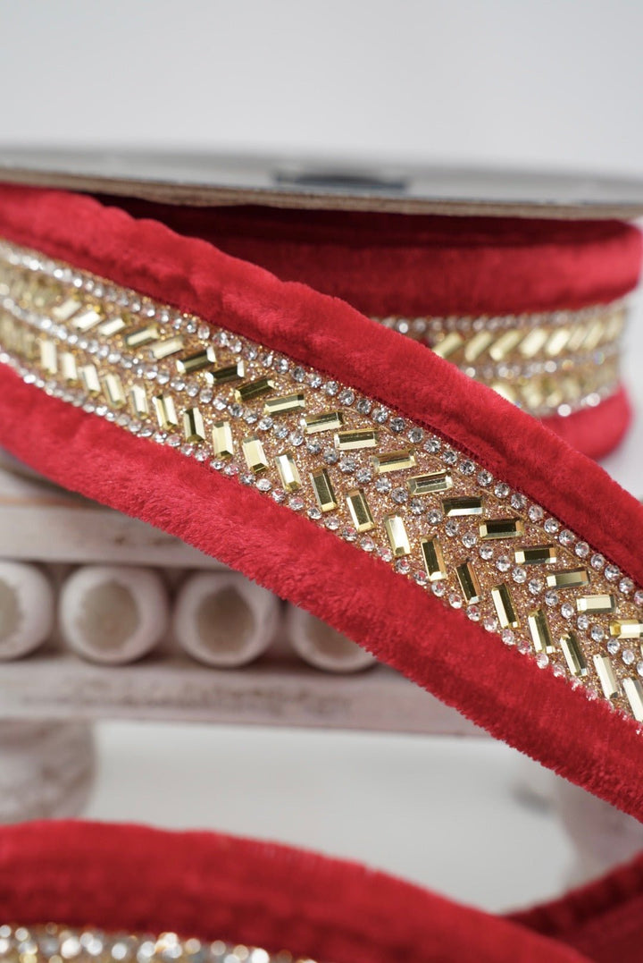 Red & Gold Zaza Jewel Farrisilk Wired Ribbon - 1.75" - Greenery MarketRK856-84