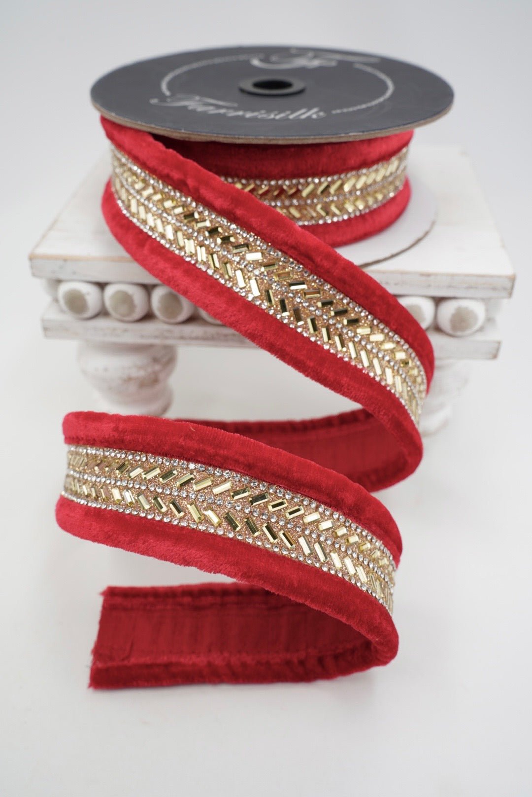 Red & Gold Zaza Jewel Farrisilk Wired Ribbon - 1.75" - Greenery MarketRK856-84