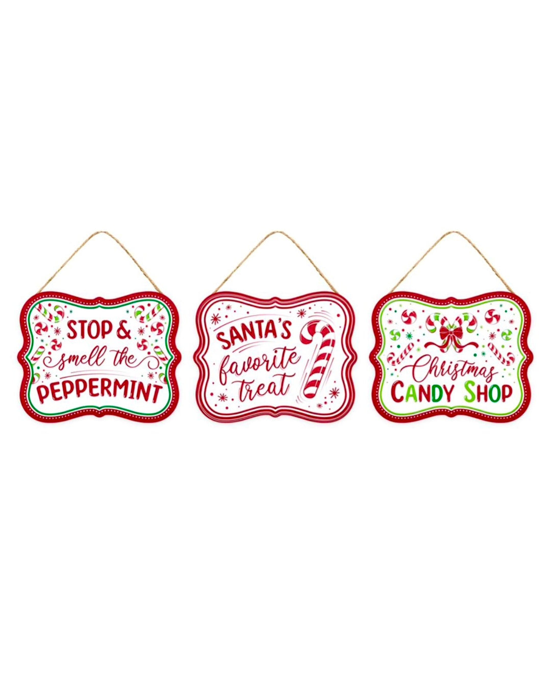 Red green, and white peppermint signs - Greenery MarketChristmasMD1447