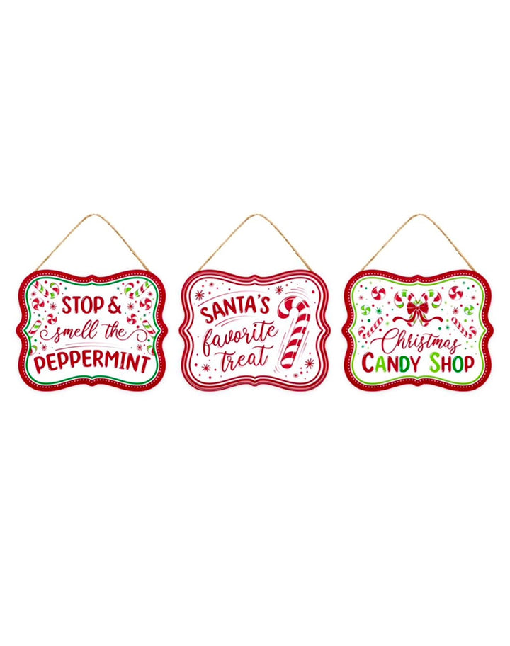 Red green, and white peppermint signs - Greenery MarketChristmasMD1447