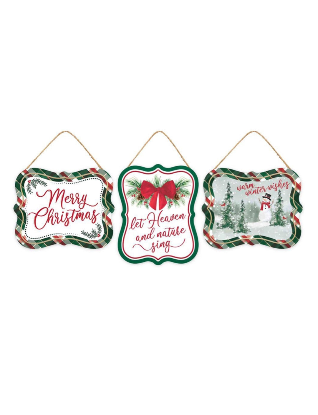 Red, green, and white plaid holiday signs - Greenery MarketChristmasMD1445