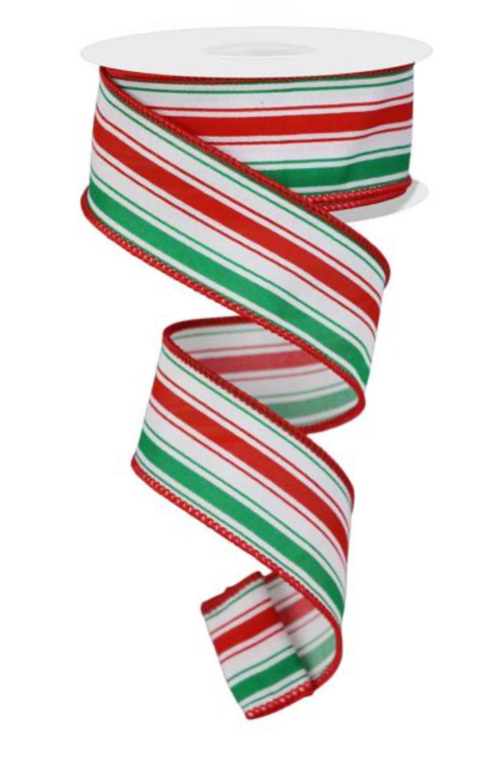 Red, green, and white vertical stripe wired ribbon 1.5” - Greenery MarketWired ribbonRge19563K