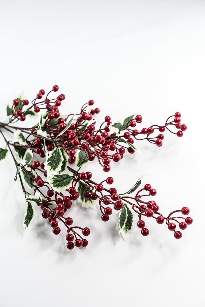 Red & Green Berry With Holly Leaf Spray - 34" - Greenery MarketXB645RG