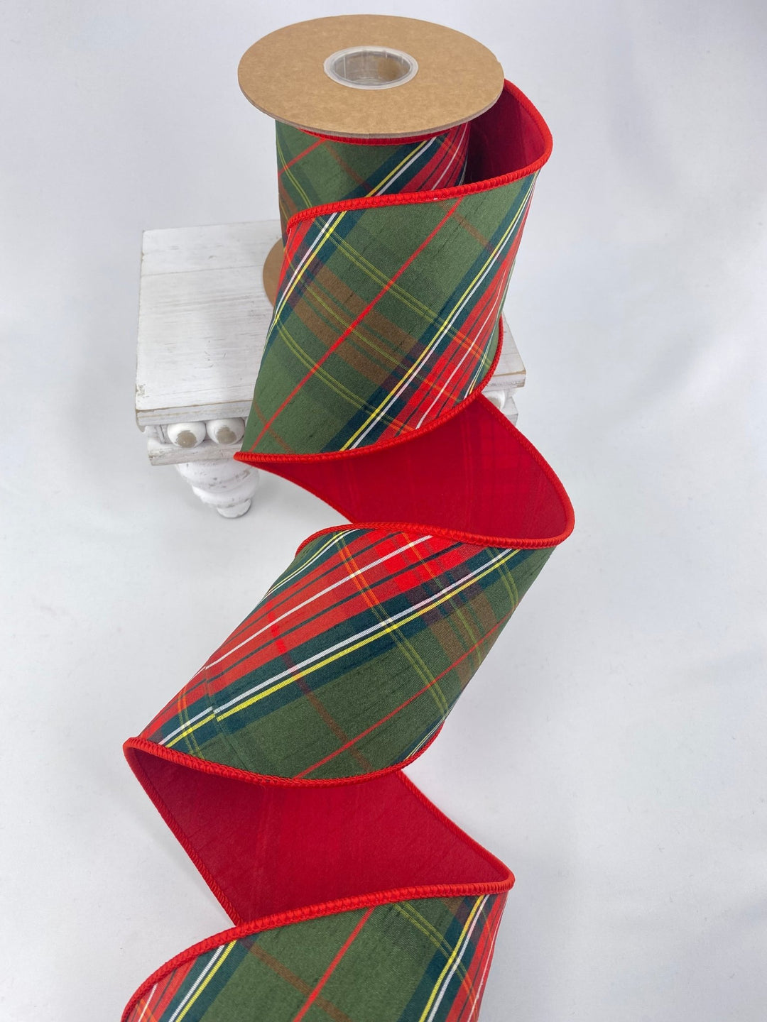 Red & Green Bias Plaid Wired Dupioni Ribbon - 4" - Greenery Market5606W-036-100C