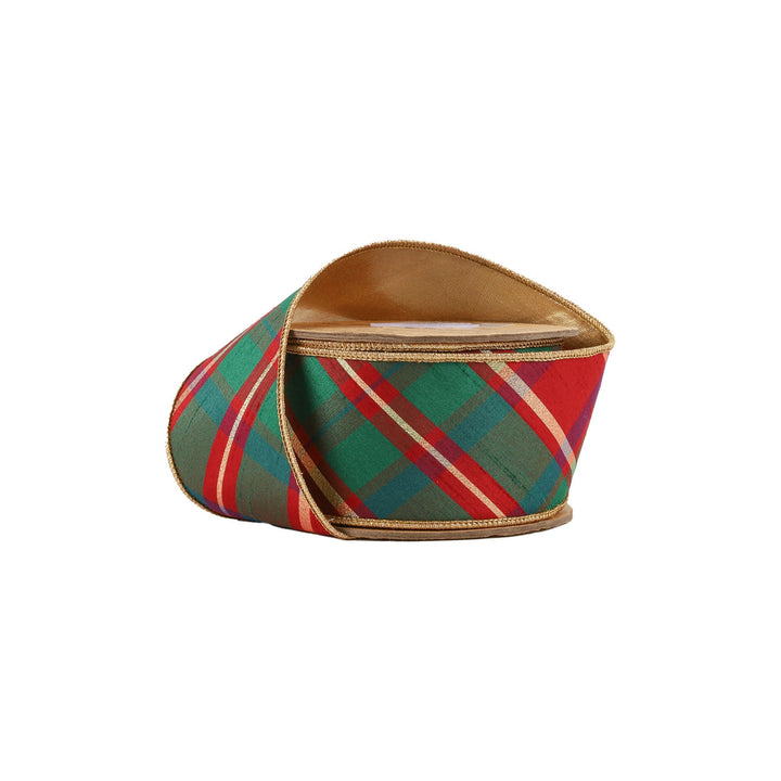 Red, Green, & Gold Bias Wired Dupioni Ribbon - 2.5" - Greenery Market5605W-036-63E
