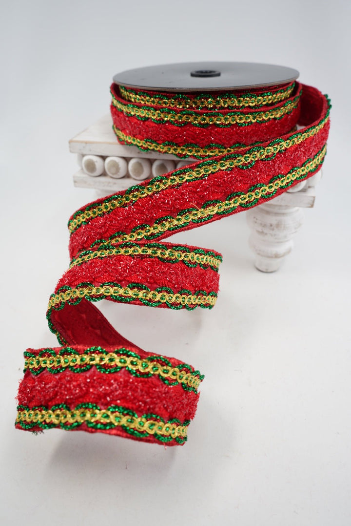 Red, Green & Gold Sequin With Trim Ribbon - 1.5" - Greenery MarketRibbon208178