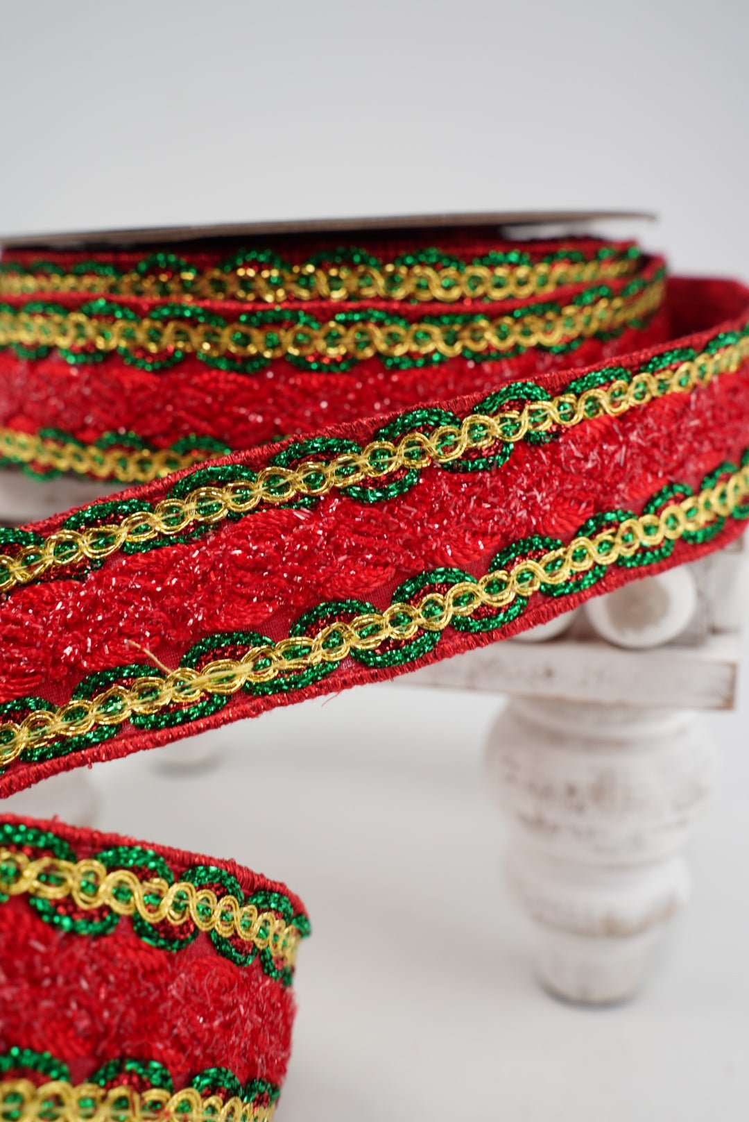 Red, Green & Gold Sequin With Trim Ribbon - 1.5" - Greenery MarketRibbon208178