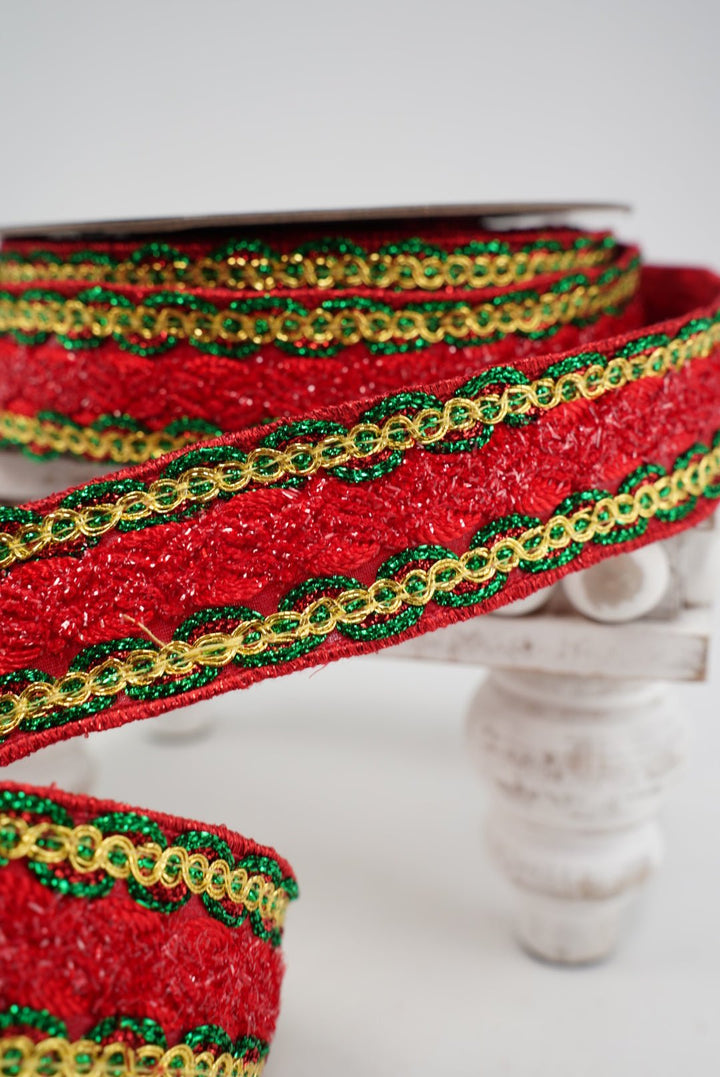Red, Green & Gold Sequin With Trim Ribbon - 1.5" - Greenery MarketRibbon208178