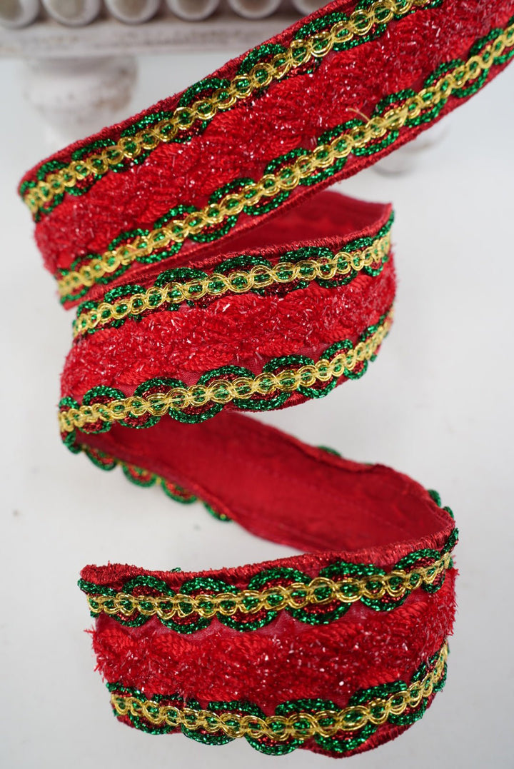 Red, Green & Gold Sequin With Trim Ribbon - 1.5" - Greenery MarketRibbon208178
