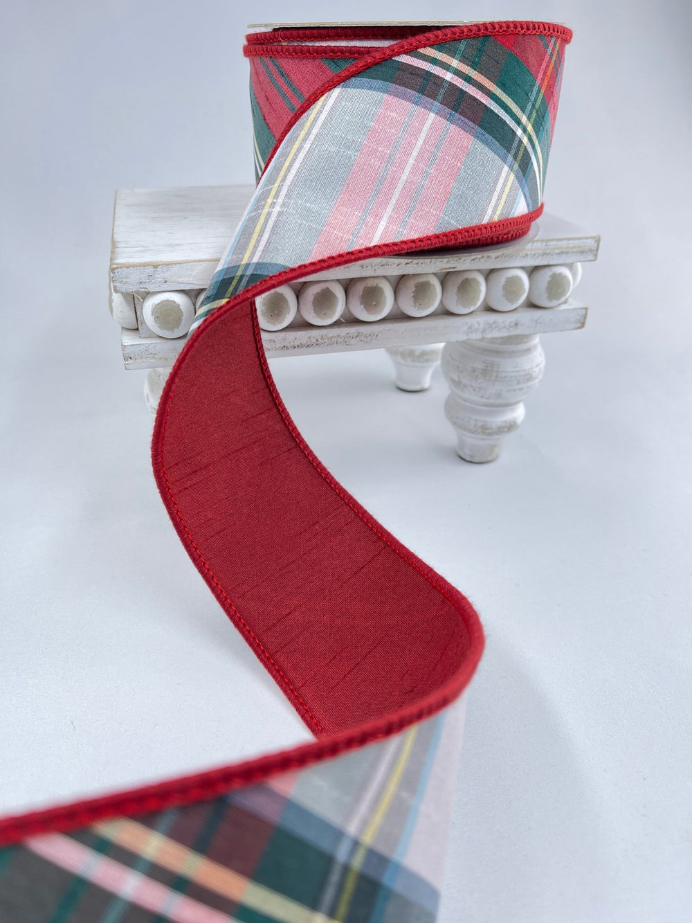 Red green holiday plaid ribbon - 2.5” - Greenery MarketWired ribbon236629