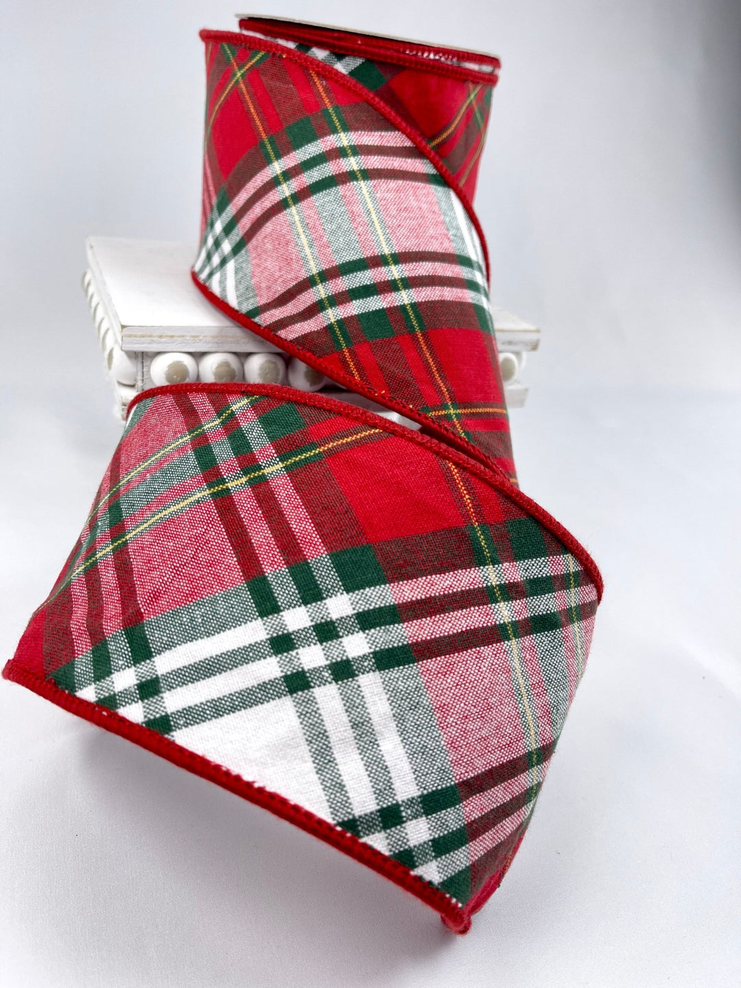 Red green holiday plaid ribbon - 4” - Greenery MarketWired ribbon237112