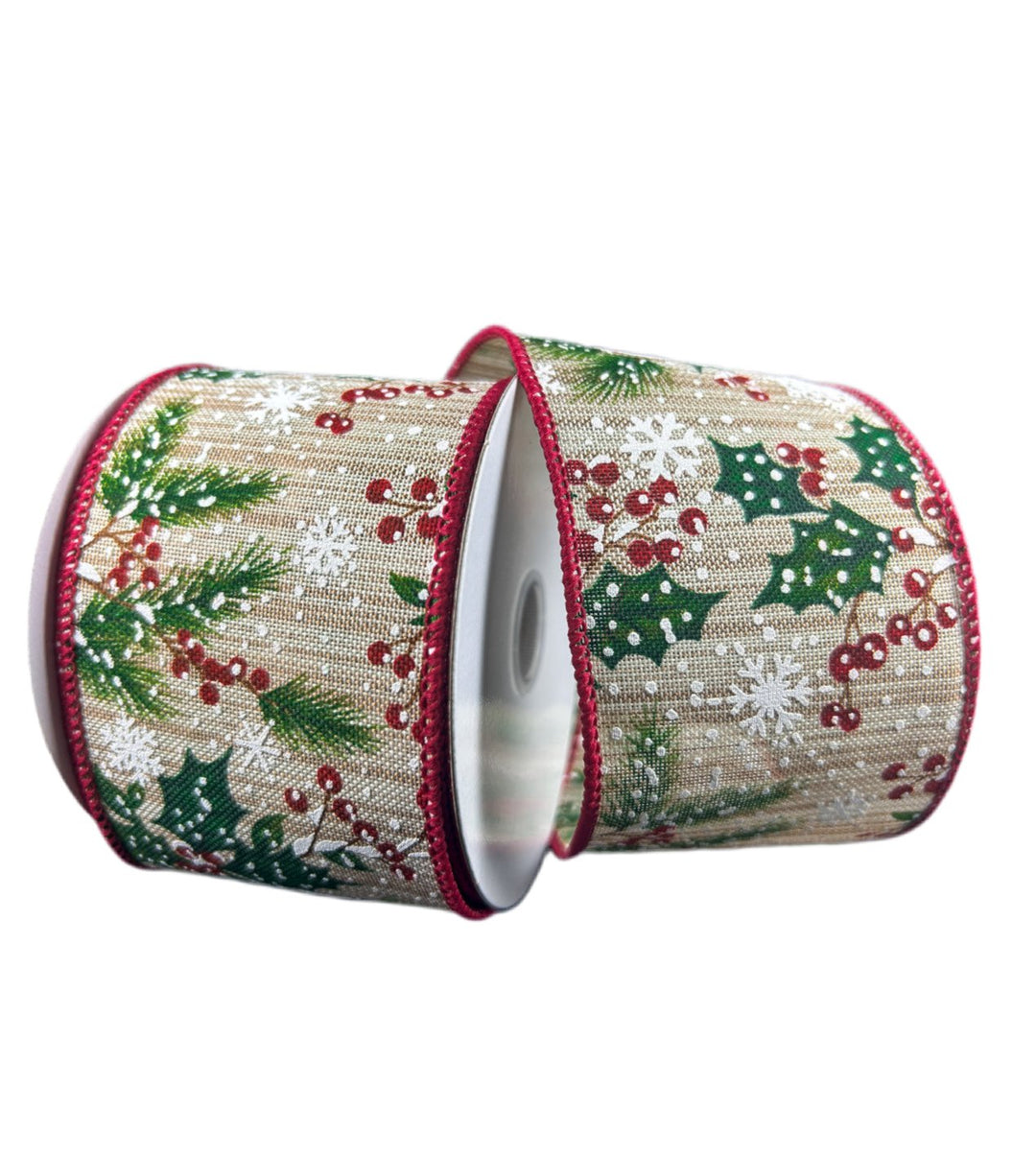 Red green holly ribbon - 2.5” - Greenery MarketWired ribbon71438 - 40 - 15