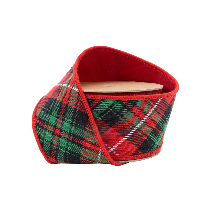 Red & Green Plaid Wired Ribbon - 2.5" - Greenery Market7418W - 250 - 63E