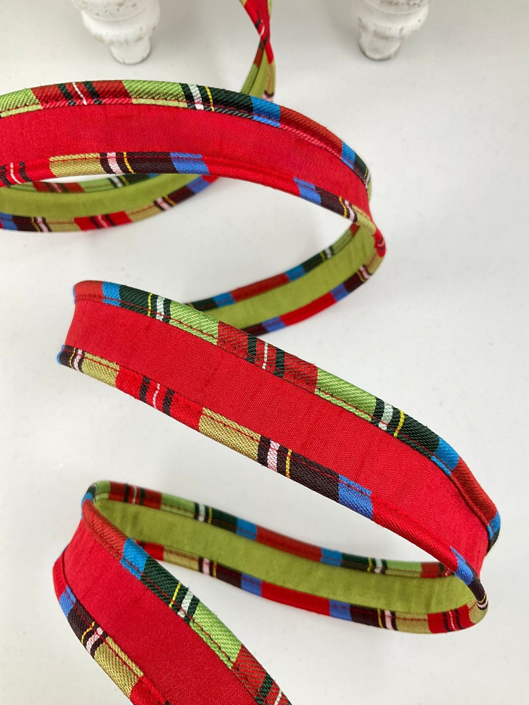 Red & Green Wired Reversible Dupioni Ribbon - 1" - Greenery Market6915W-250-25E