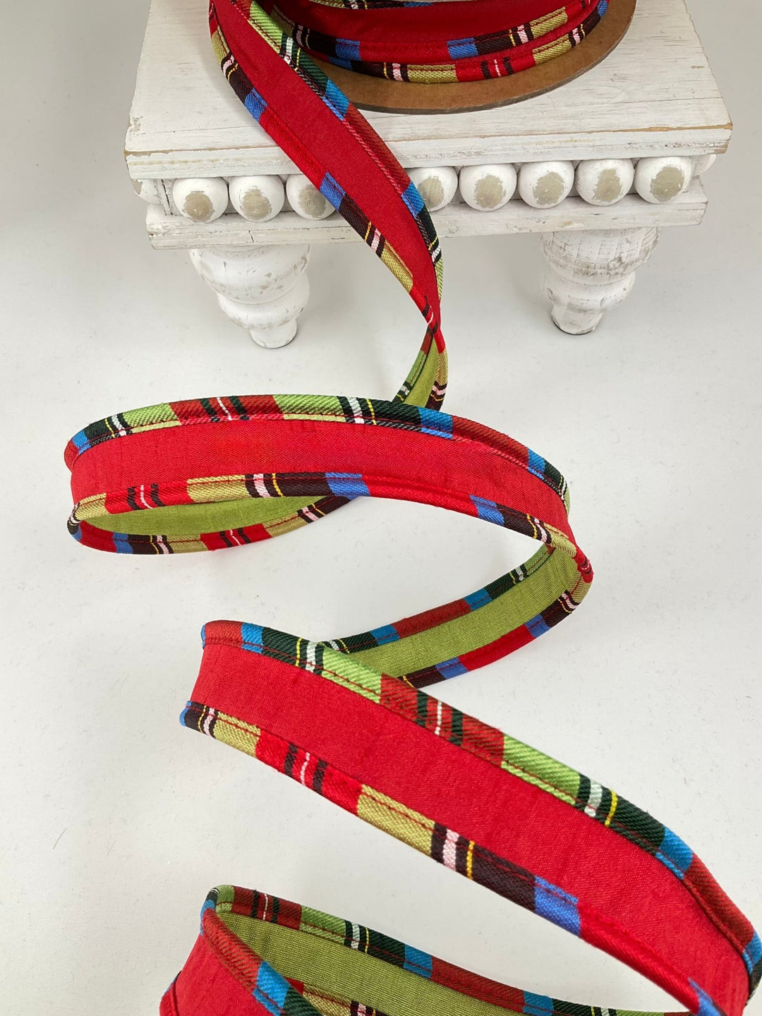 Red & Green Wired Reversible Dupioni Ribbon - 1" - Greenery Market6915W-250-25E