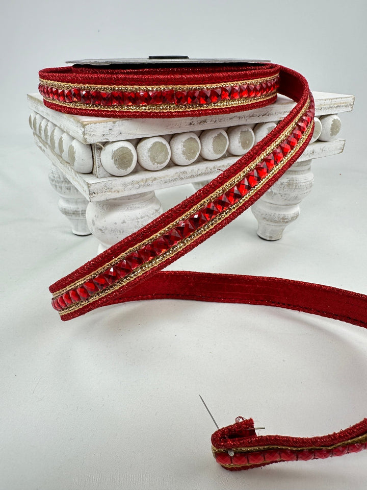 Red jewelry garland .75” farrisilk wired ribbon - Greenery MarketRibbons & TrimRK475 - 02