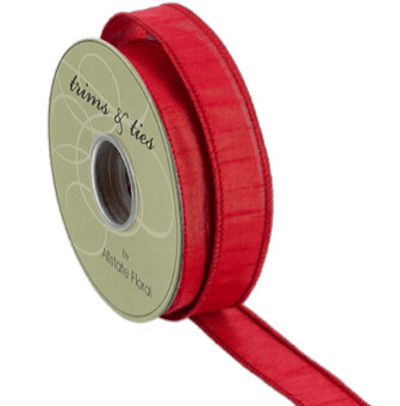 Red Metallic Dupion Wired Ribbon - 1" - Greenery MarketRM0825-RE