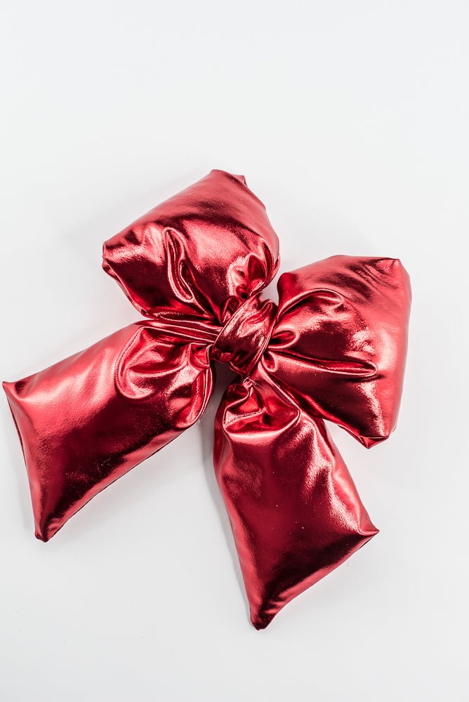 Red Metallic Puffy Bow With Clip - 8" - Greenery MarketXKZ791-RE