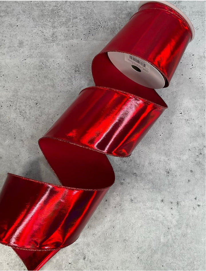 Red metallic wired ribbon 4” - Greenery MarketXR550/4-R