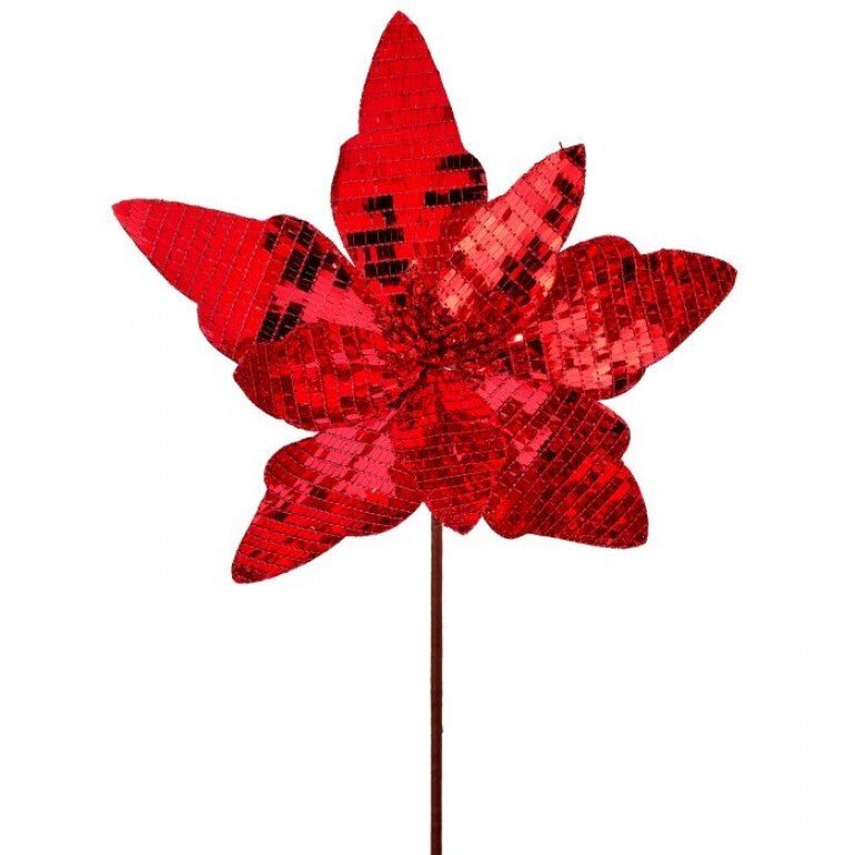 Red mirrored poinsettia stem - Greenery MarketSeasonal & Holiday DecorationsMTX70412 RED