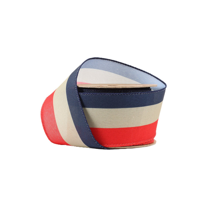 Red, Natural, & Blue Bunting Stripe Wired Ribbon - 2.5" - Greenery MarketWired Ribbon9501W-032-63E