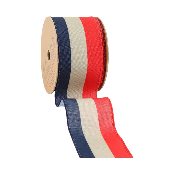Red, Natural, & Blue Bunting Stripe Wired Ribbon - 2.5" - Greenery MarketWired Ribbon9501W-032-63E